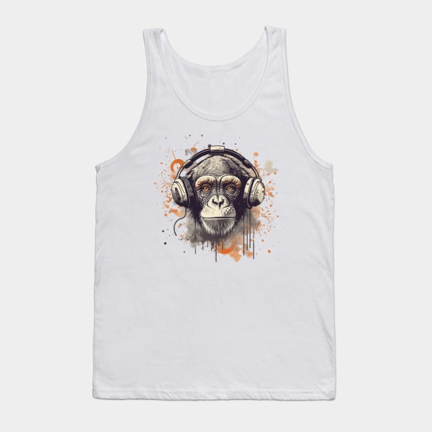 Monkey with headset listening music Tank Top by bigmomentsdesign